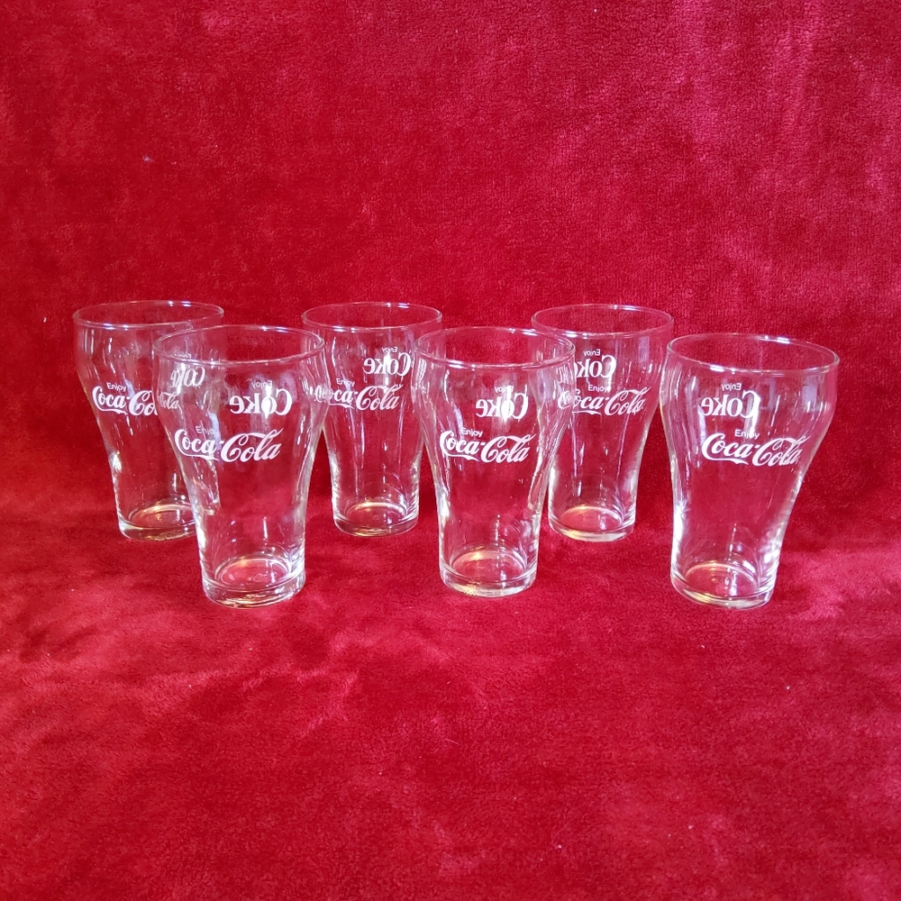 Set of 6 Vintage Coke Glasses Bell Shaped Coca Cola Extra Clear Glass 5" Tall